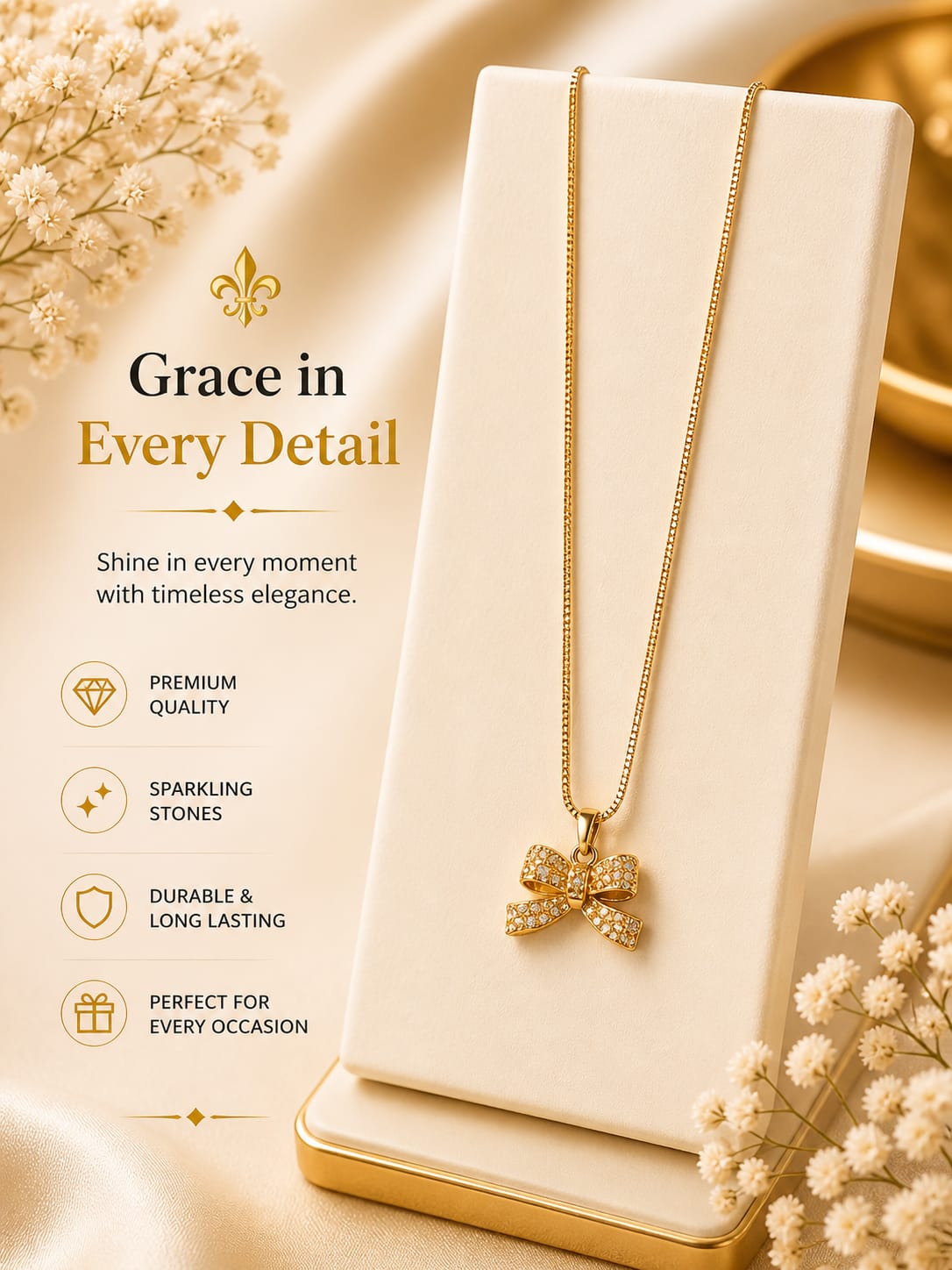 Elegant Bow Pendant Necklace β Premium Gold Finish