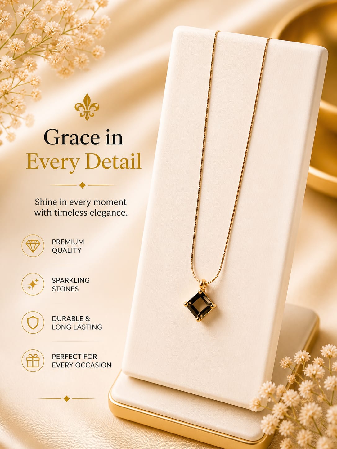 Elegant Black Stone Pendant β Premium Gold Finish