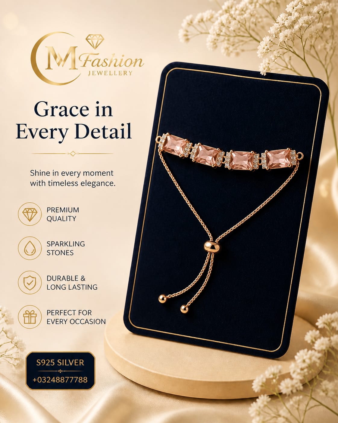 Luxury Rose Gold Crystal Adjustable Bracelet