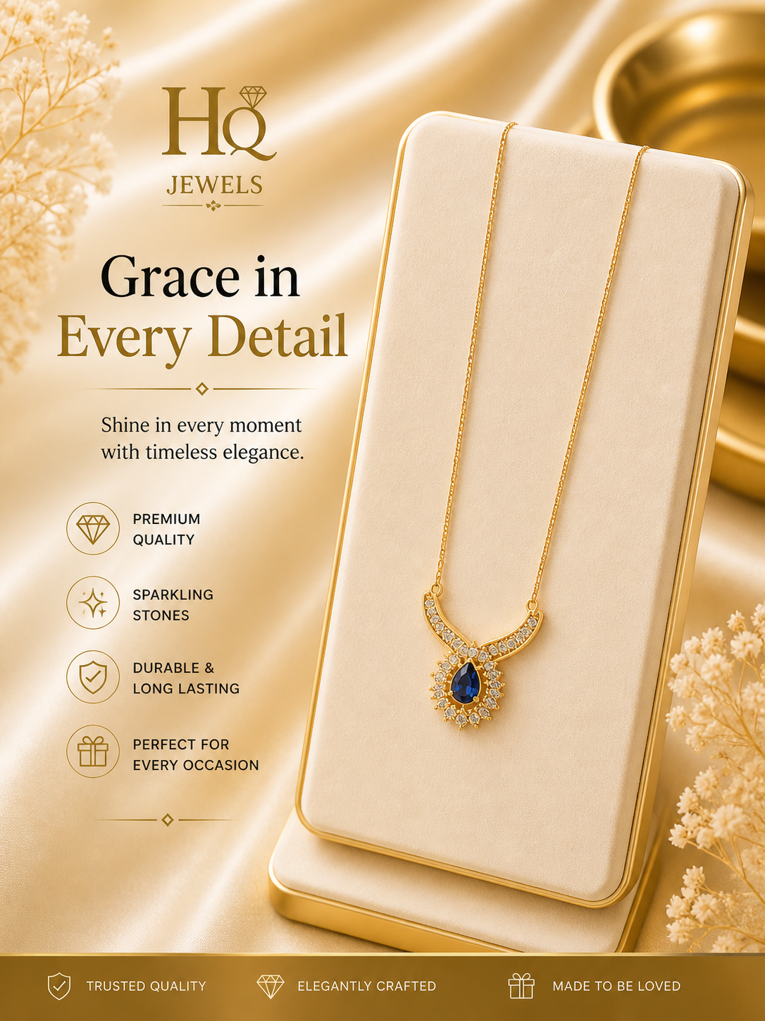 Royal Sapphire Drop Pendant Necklace
