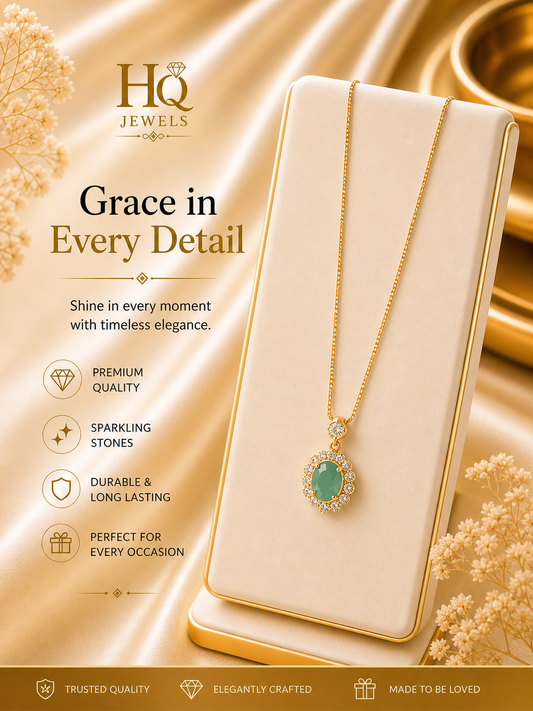 Emerald Elegance Oval Pendant Necklace