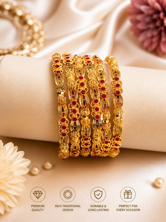 Classic Red Stone Bangle Set