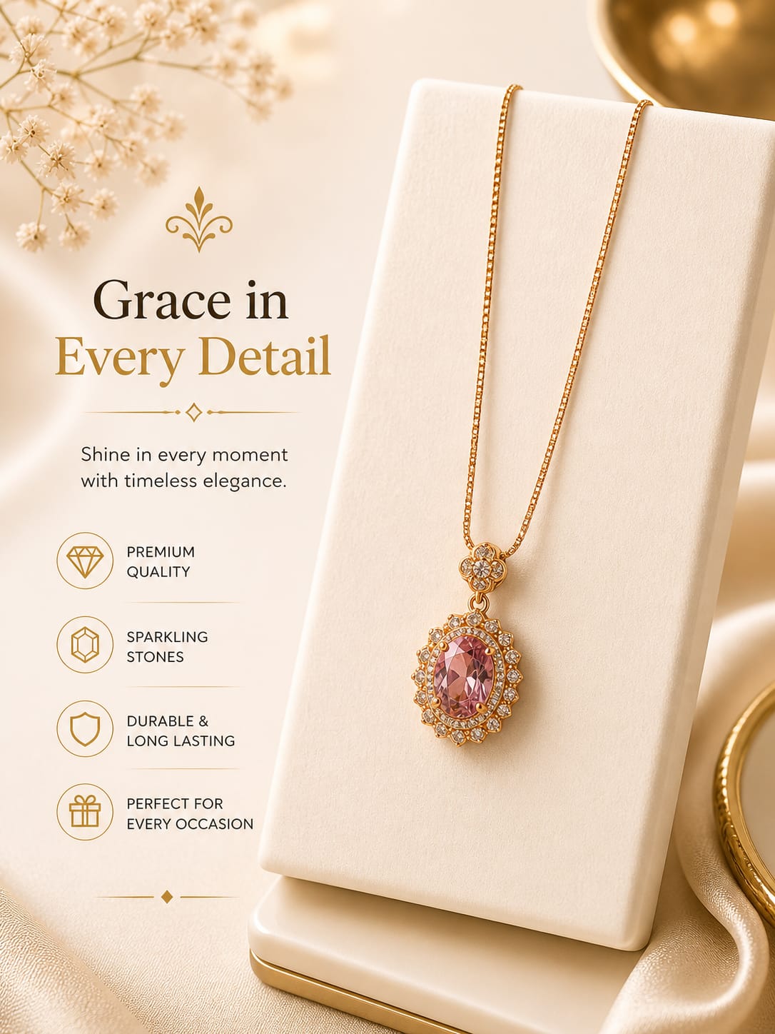 Royal Blush Pink Crystal Pendant Necklace