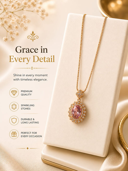Royal Blush Pink Crystal Pendant Necklace