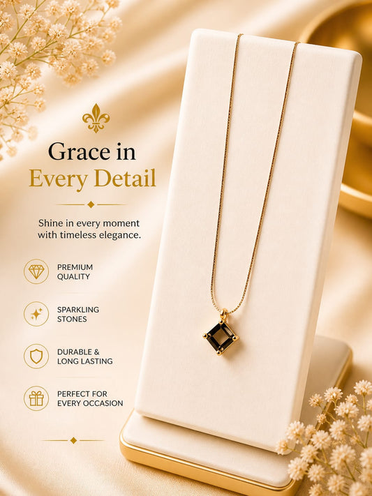 Elegant Black Stone Pendant – Premium Gold Finish