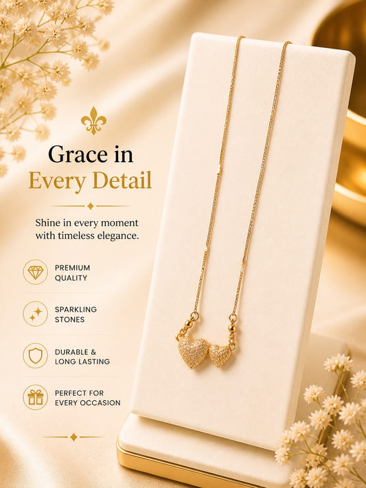 Elegant Double Heart Pendant – Premium Gold Finish