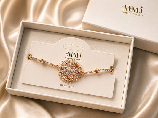 Luxury Sunburst Crystal Bracelet – Premium Gold Finish