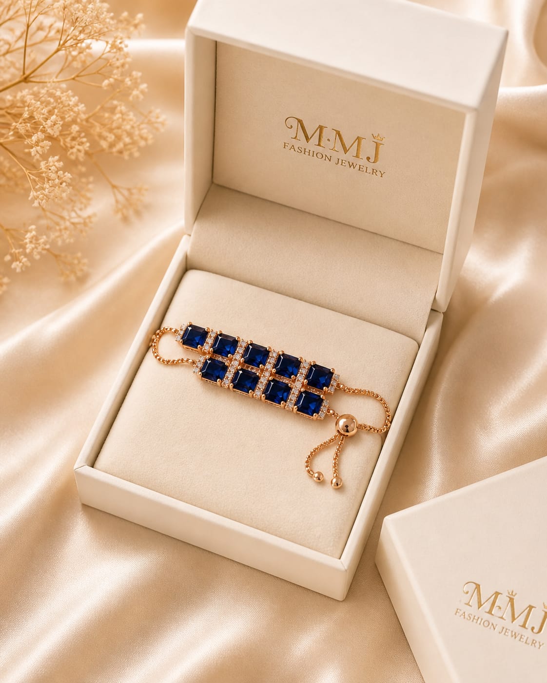 Luxury Blue Crystal Adjustable Bracelet – Gold Plated Elegant Women’s Bracelet